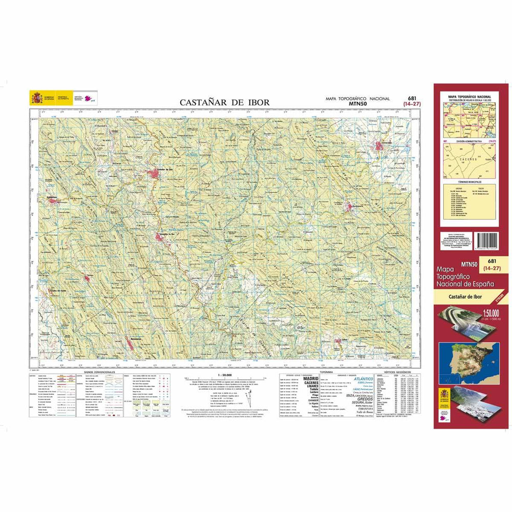 Carte topographique de l'Espagne - Castañar de Ibor, n° 0681 | CNIG - 1/50 000 carte pliée CNIG 