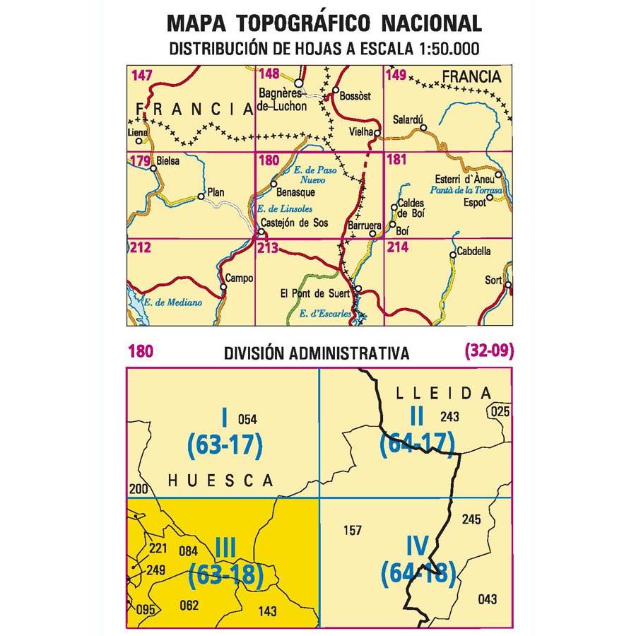 Carte topographique de l'Espagne - Castejón de Sos, n° 0180.3 | CNIG - 1/25 000 carte pliée CNIG 