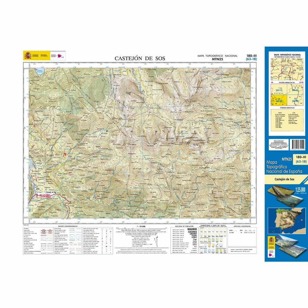 Carte topographique de l'Espagne - Castejón de Sos, n° 0180.3 | CNIG - 1/25 000 carte pliée CNIG 