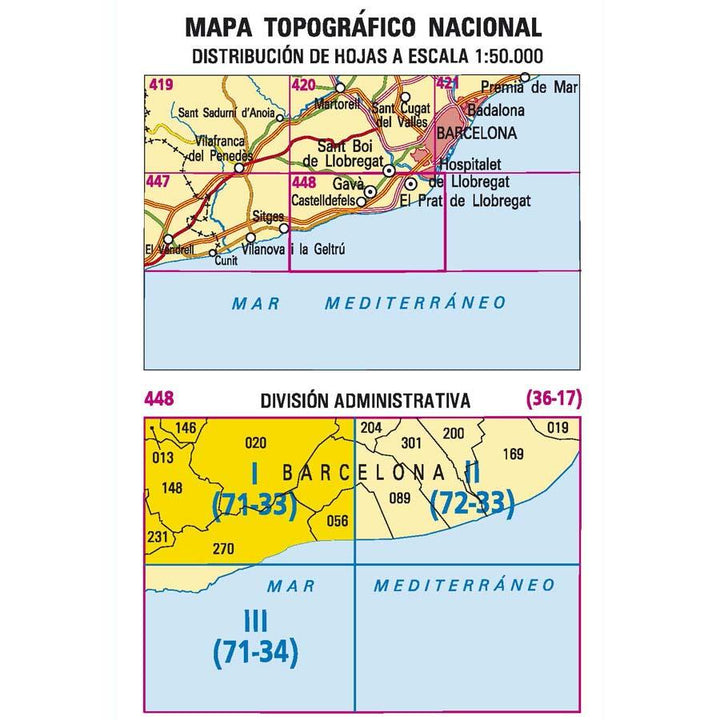Carte topographique de l'Espagne - Castelldefels, n° 0448.1 | CNIG - 1/25 000 carte pliée CNIG 
