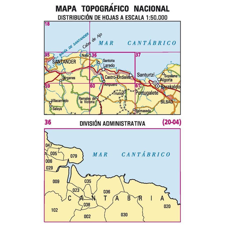 Carte topographique de l'Espagne - Castro-Urdiales, n° 0036 | CNIG - 1/50 000 carte pliée CNIG 