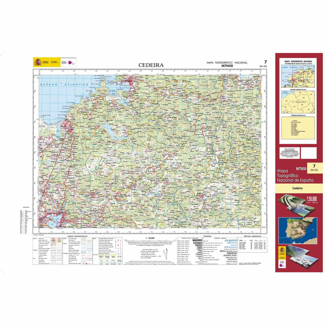 Carte topographique de l'Espagne - Cedeira, n° 0007 | CNIG - 1/50 000 carte pliée CNIG 