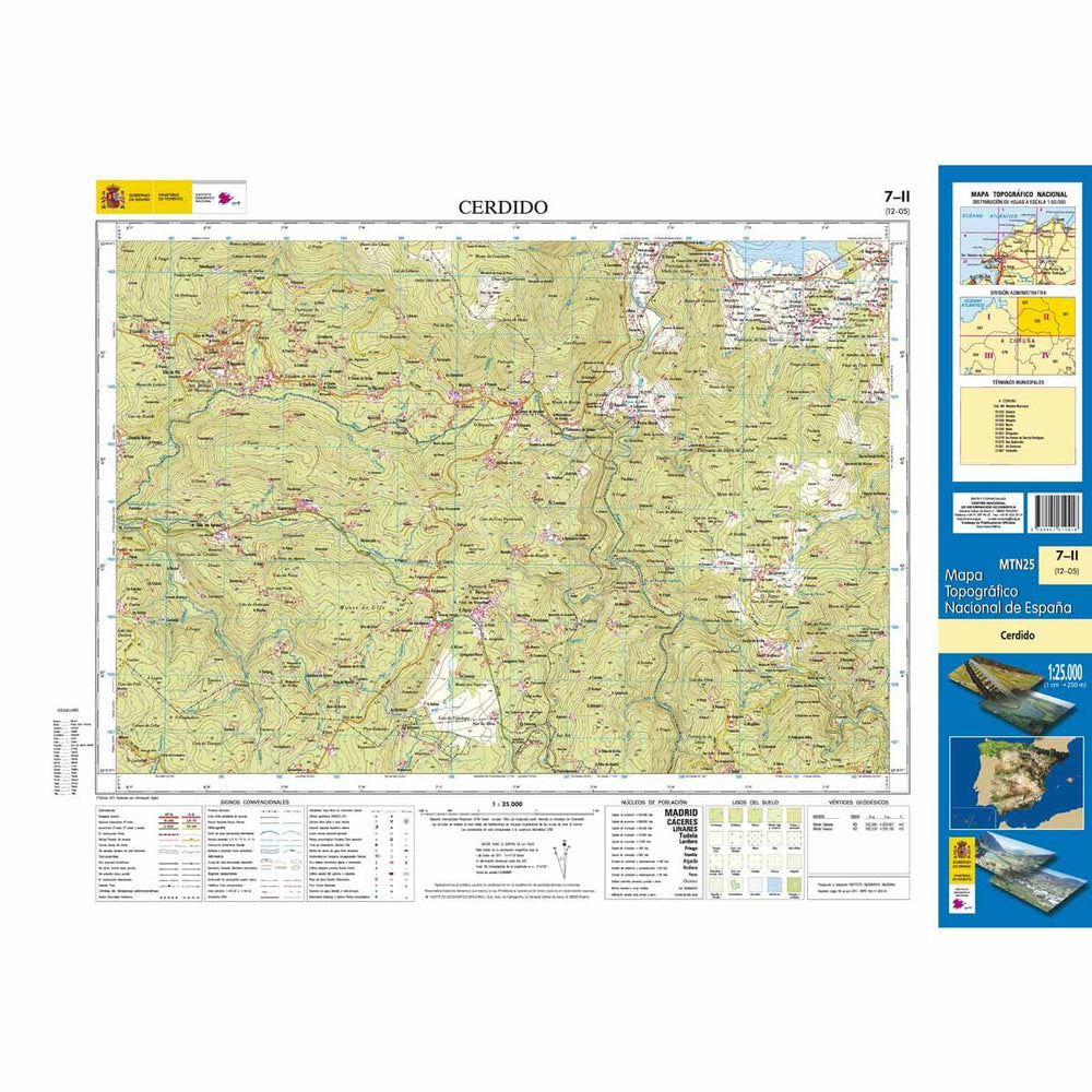 Carte topographique de l'Espagne - Cerdido, n° 0007.2 | CNIG - 1/25 000 carte pliée CNIG 