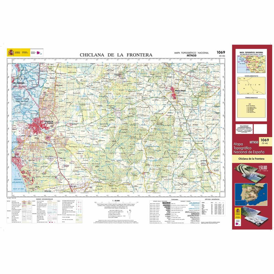 Carte topographique de l'Espagne - Chiclana de la Frontera, n° 1069 | CNIG - 1/50 000 carte pliée CNIG 