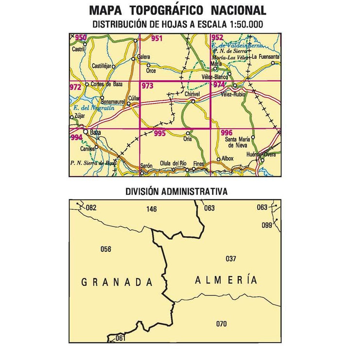 Carte topographique de l'Espagne - Chirivel, n° 0973 | CNIG - 1/50 000 carte pliée CNIG 