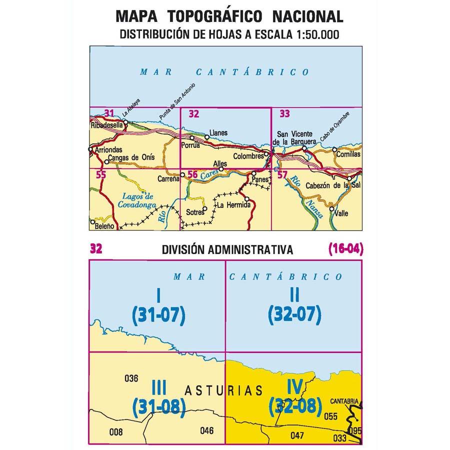 Carte topographique de l'Espagne - Colombres, n° 0032.4 | CNIG - 1/25 000 carte pliée CNIG 