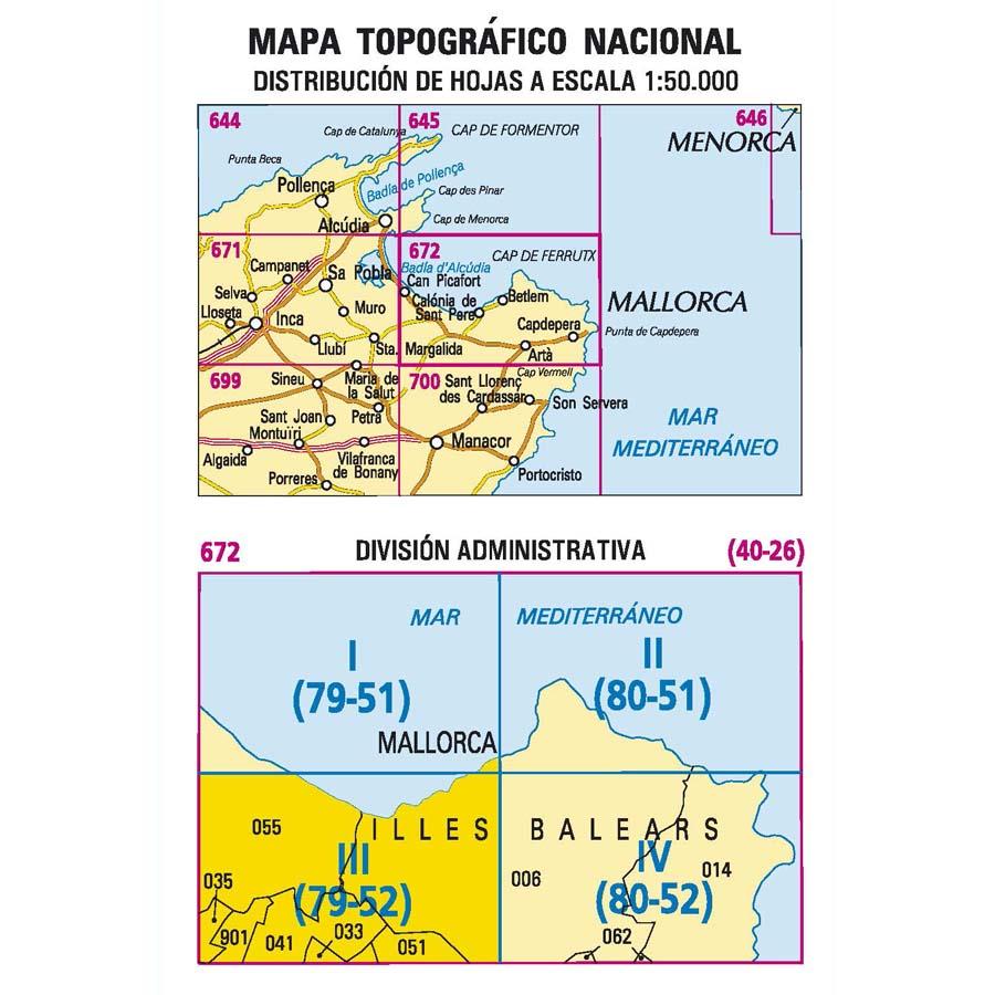 Carte topographique de l'Espagne - Colònia de Sant Pere (Mallorca), n° 0672.3 | CNIG - 1/25 000 carte pliée CNIG 