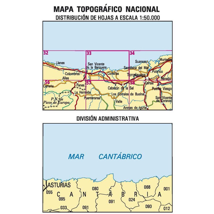 Carte topographique de l'Espagne - Comillas, n° 0033 | CNIG - 1/50 000 carte pliée CNIG 