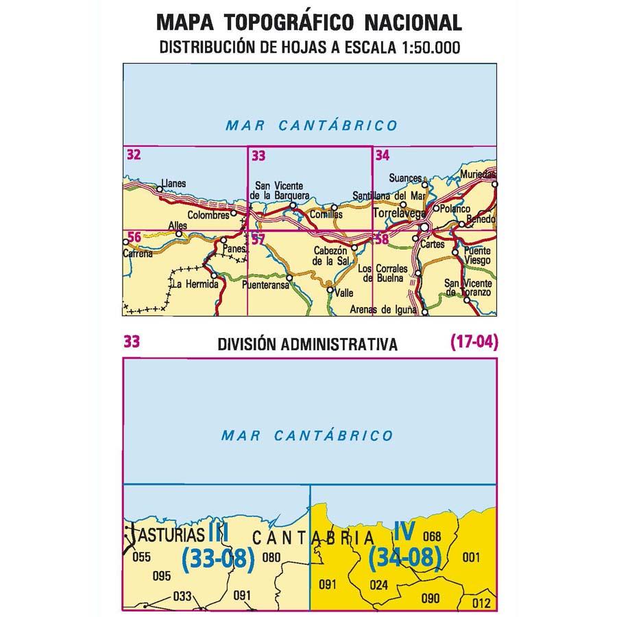 Carte topographique de l'Espagne - Comillas, n° 0033.4 | CNIG - 1/25 000 carte pliée CNIG 