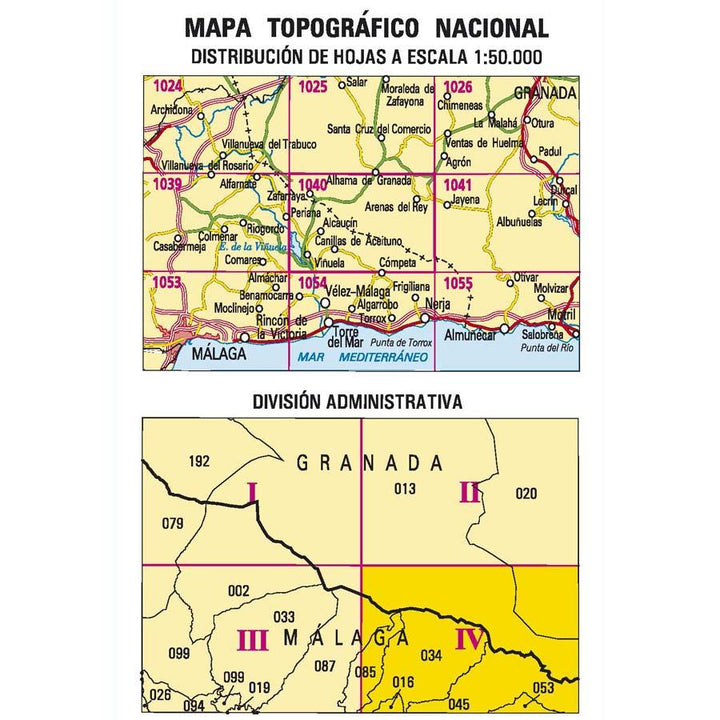 Carte topographique de l'Espagne - Cómpeta, n° 1040.4 | CNIG - 1/25 000 carte pliée CNIG 