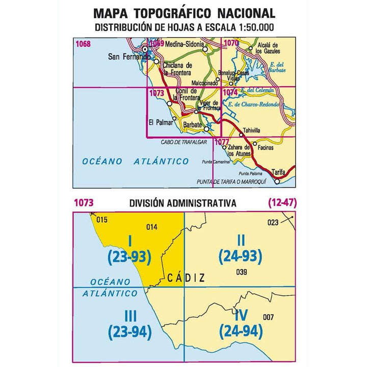 Carte topographique de l'Espagne - Conil de la Frontera, n° 1073.1 | CNIG - 1/25 000 carte pliée CNIG 