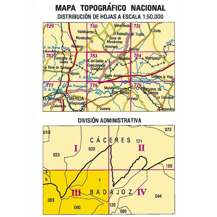 Carte topographique de l'Espagne - Conquista del Guadiana, n° 0753.3 | CNIG - 1/25 000 carte pliée CNIG 