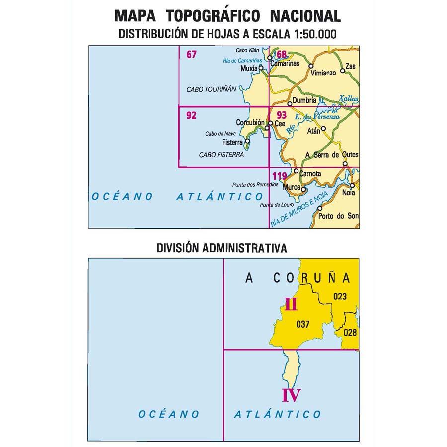 Carte topographique de l'Espagne - Corcubión, n° 0092.2 | CNIG - 1/25 000 carte pliée CNIG 
