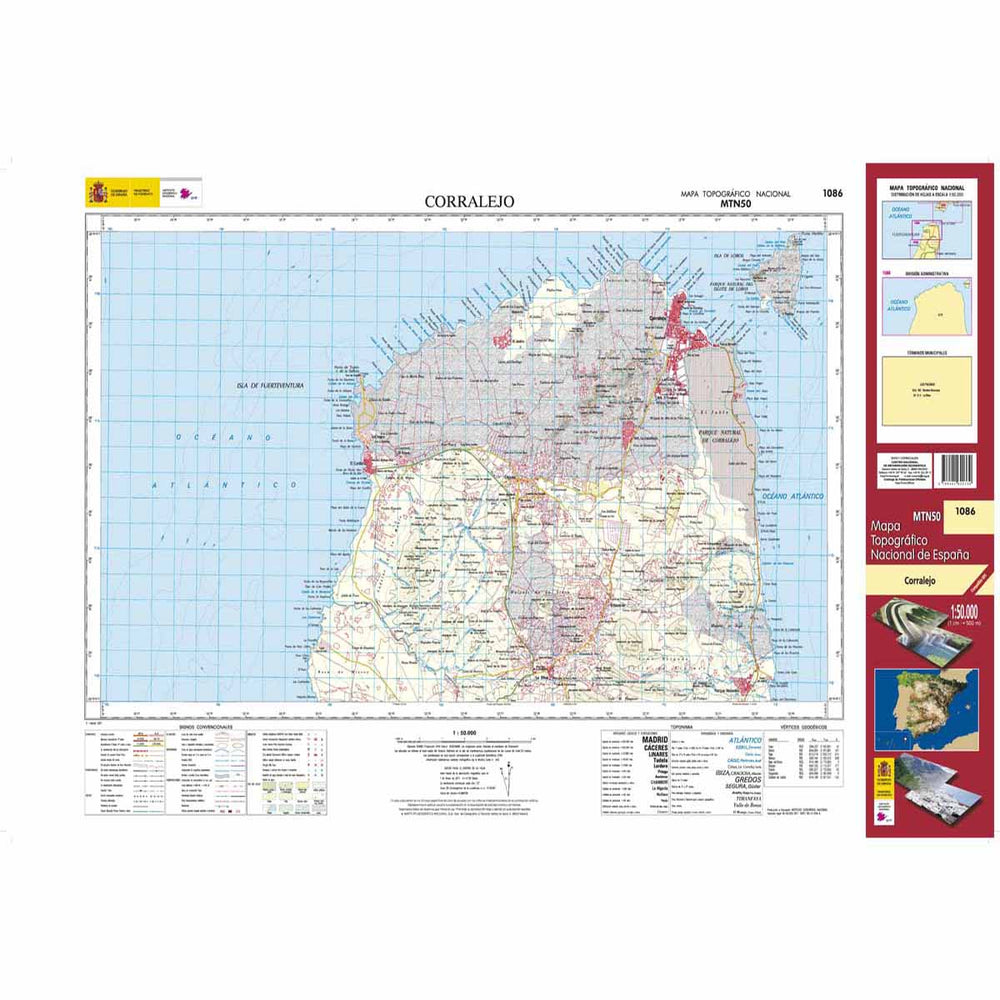 Carte topographique de l'Espagne - Corralejo (Fuerteventura), n° 1086 | CNIG - 1/50 000 carte pliée CNIG 