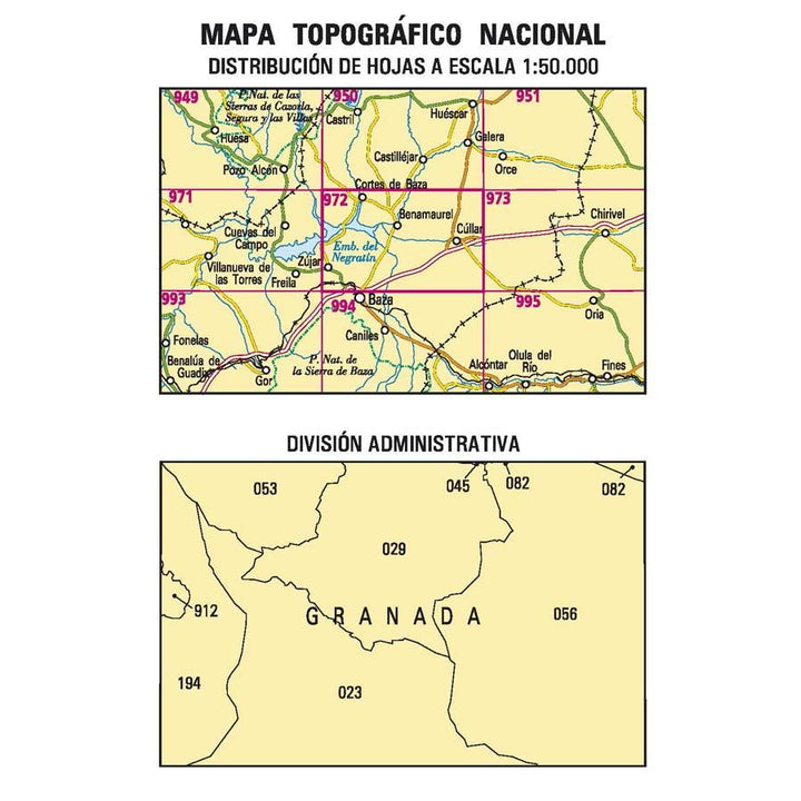 Carte topographique de l'Espagne - Cúllar, n° 0972 | CNIG - 1/50 000 carte pliée CNIG 