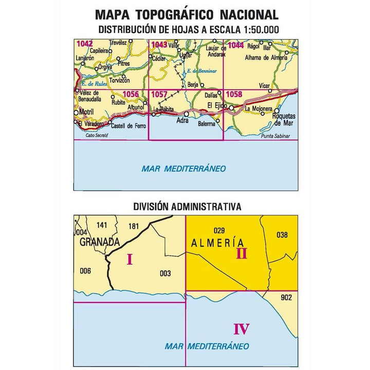 Carte topographique de l'Espagne - Dalías, n° 1057.2 | CNIG - 1/25 000 carte pliée CNIG 