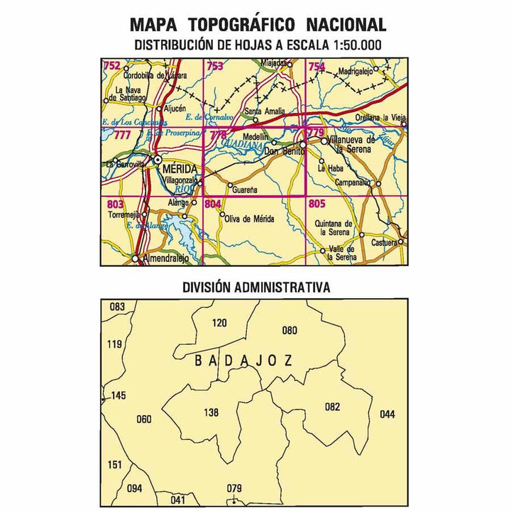 Carte topographique de l'Espagne - Don Benito, n° 0778 | CNIG - 1/50 000 carte pliée CNIG 