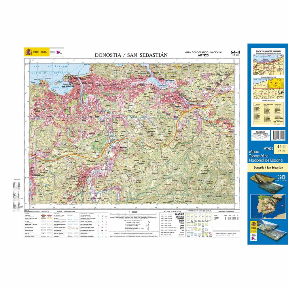 Carte topographique de l'Espagne - Donostia-San Sebastian, n° 0064.2 | CNIG - 1/25 000 carte pliée CNIG 