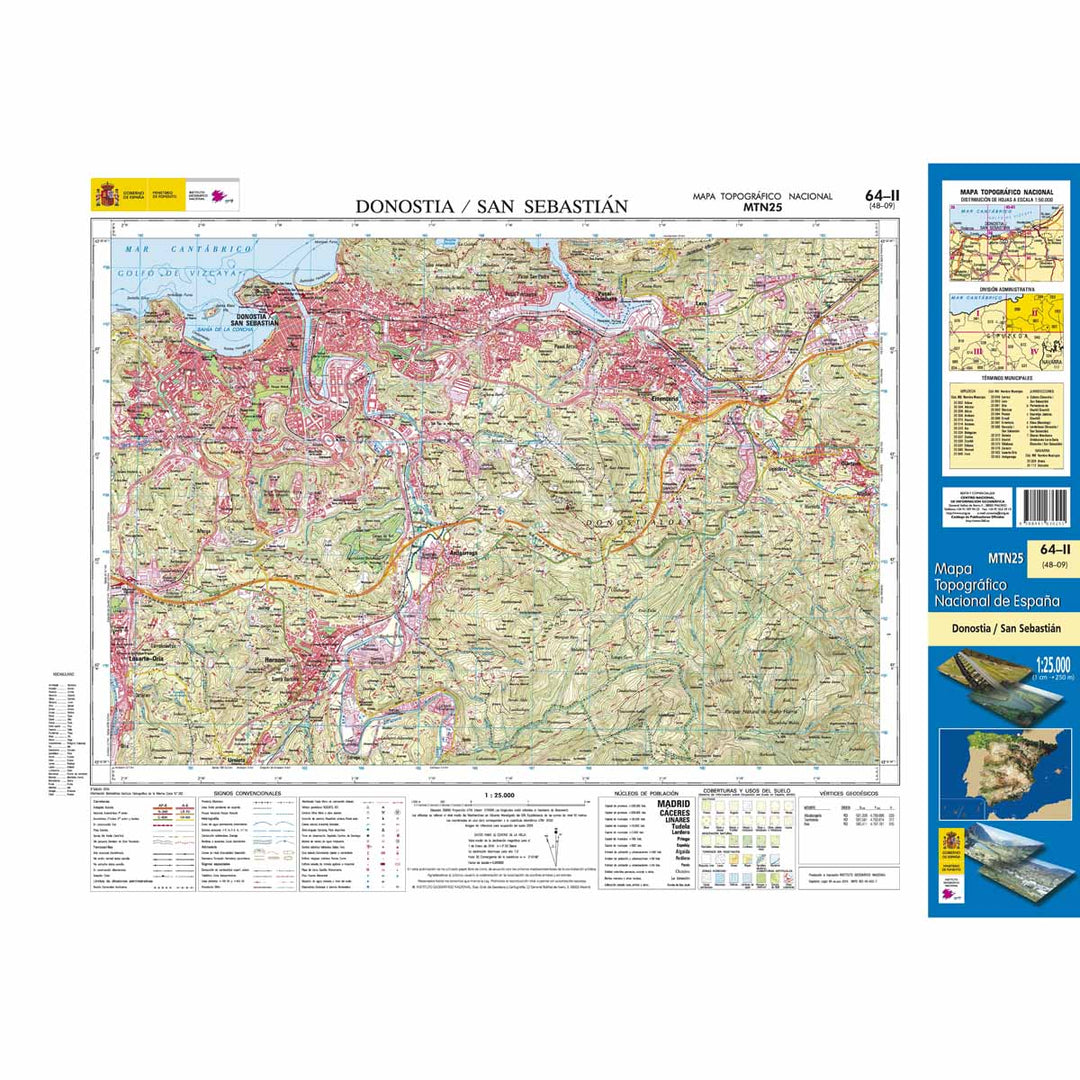 Carte topographique de l'Espagne - Donostia-San Sebastian, n° 0064.2 | CNIG - 1/25 000 carte pliée CNIG 
