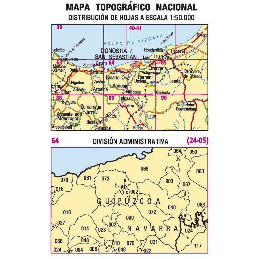 Carte topographique de l'Espagne - Donostia/San Sebastián, n° 64, n° 0064 | CNIG - 1/50 000 carte pliée CNIG 