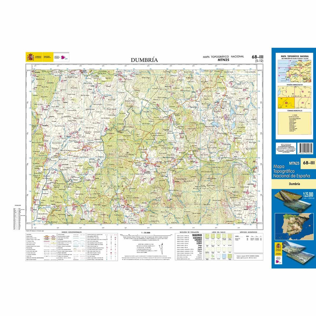 Carte topographique de l'Espagne - Dumbría, n° 0068.3 | CNIG - 1/25 000 carte pliée CNIG 
