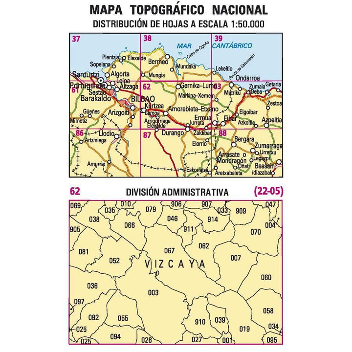 Carte topographique de l'Espagne - Durango, n° 0062 | CNIG - 1/50 000 carte pliée CNIG 