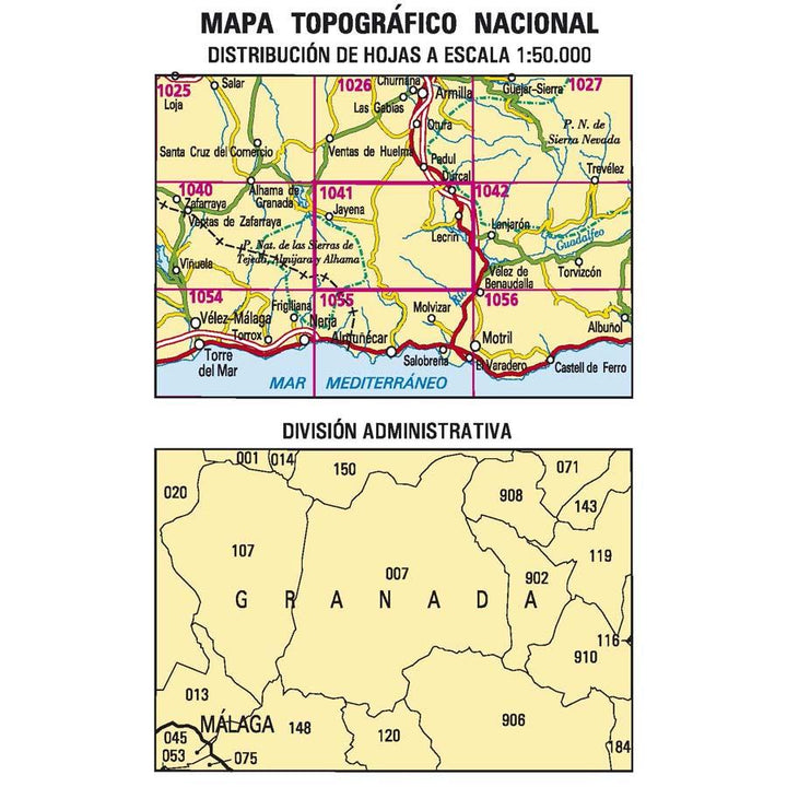 Carte topographique de l'Espagne - Dúrcal, n° 1041 | CNIG - 1/50 000 carte pliée CNIG 