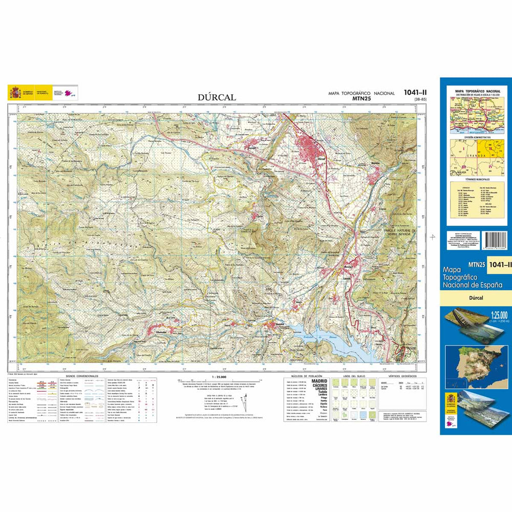 Carte topographique de l'Espagne - Dúrcal, n° 1041.2 | CNIG - 1/25 000 carte pliée CNIG 