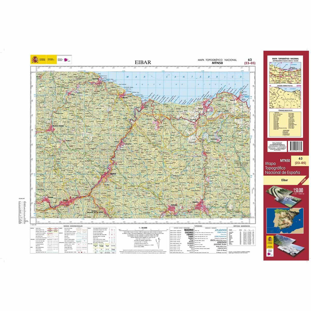 Carte topographique de l'Espagne - Eibar, n° 63, n° 0063 | CNIG - 1/50 000 carte pliée CNIG 