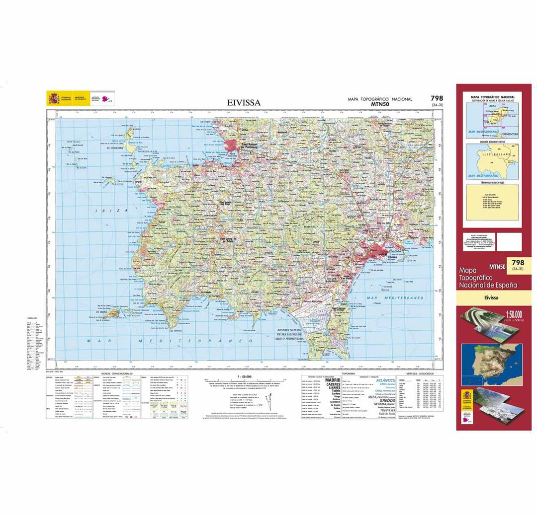 Carte topographique de l'Espagne - Eivissa (Ibiza), n° 0798 | CNIG - 1/50 000 carte pliée CNIG 