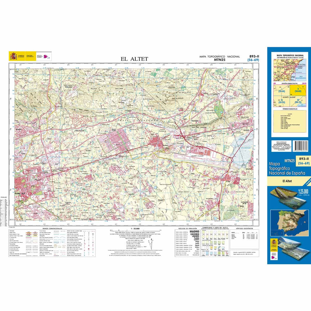 Carte topographique de l'Espagne - El Altet, n° 0893.2 | CNIG - 1/25 000 carte pliée CNIG 