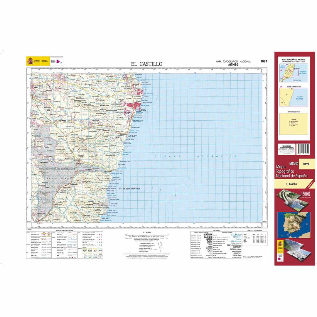 Carte topographique de l'Espagne - El Castillo (Fuerteventura), n° 1094 | CNIG - 1/50 000 carte pliée CNIG 