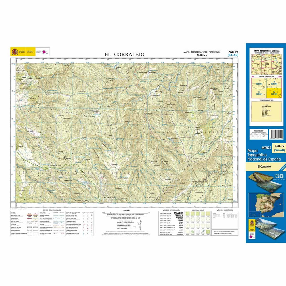Carte topographique de l'Espagne - El Corralejo, n° 0768.4 | CNIG - 1/25 000 carte pliée CNIG 