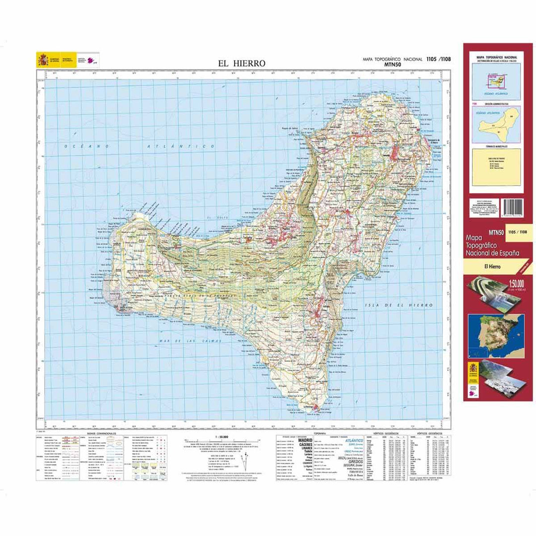 Carte topographique de l'Espagne - El Hierro (El Hierro), n° 1105/1108 | CNIG - 1/50 000 carte pliée CNIG 