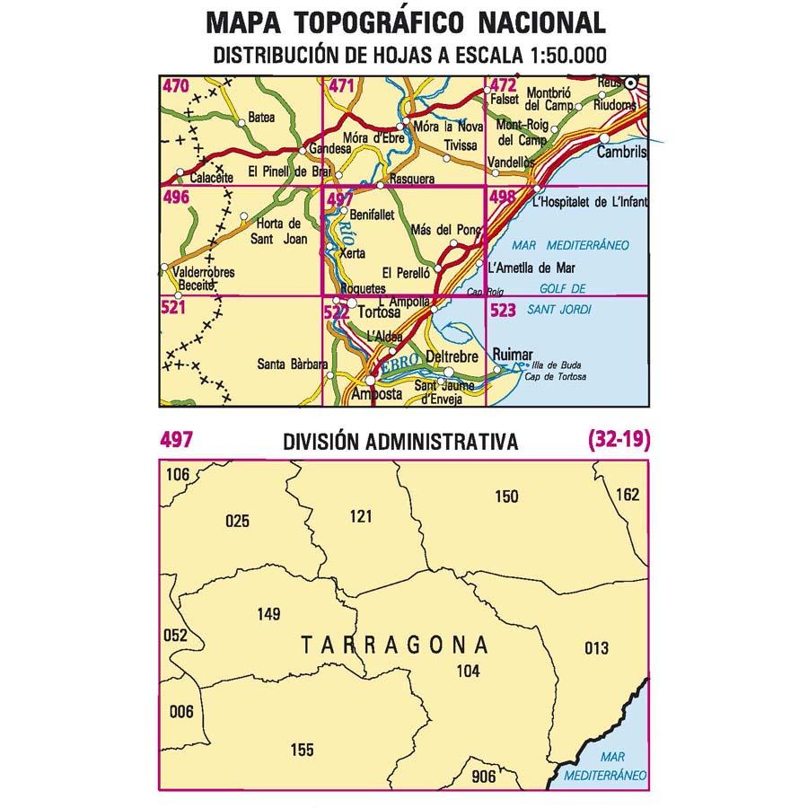 Carte topographique de l'Espagne - El Perelló, n° 0497 | CNIG - 1/50 000 carte pliée CNIG 