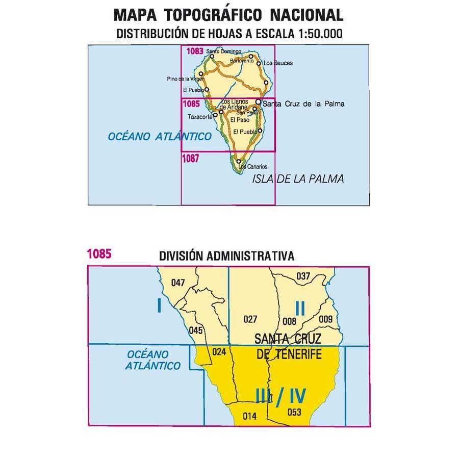 Carte topographique de l'Espagne - El Pueblo (La Palma), n° 1085.3/4 | CNIG - 1/25 000 carte pliée CNIG 