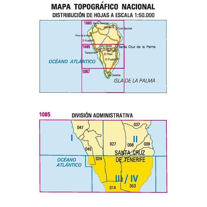 Carte topographique de l'Espagne - El Pueblo (La Palma), n° 1085.3/4 | CNIG - 1/25 000 carte pliée CNIG 