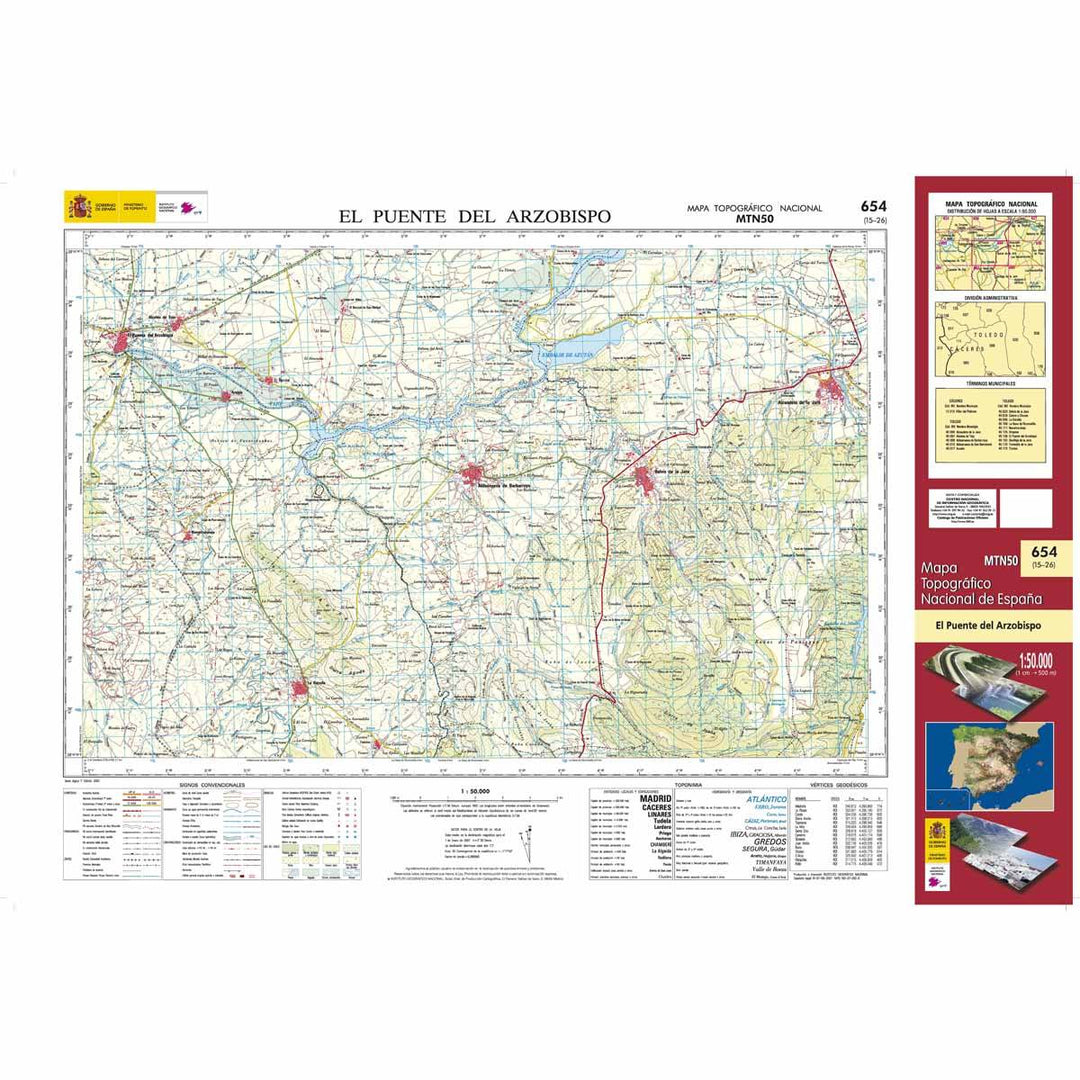 Carte topographique de l'Espagne - El Puente del Arzobispo, n° 0654 | CNIG - 1/50 000 carte pliée CNIG 