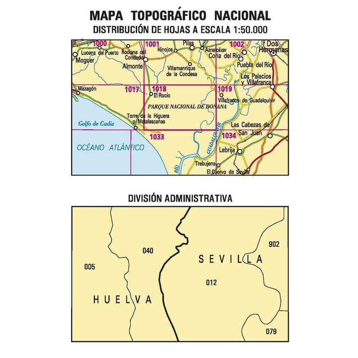 Carte topographique de l'Espagne - El Rocío, n° 1018 | CNIG - 1/50 000 carte pliée CNIG 