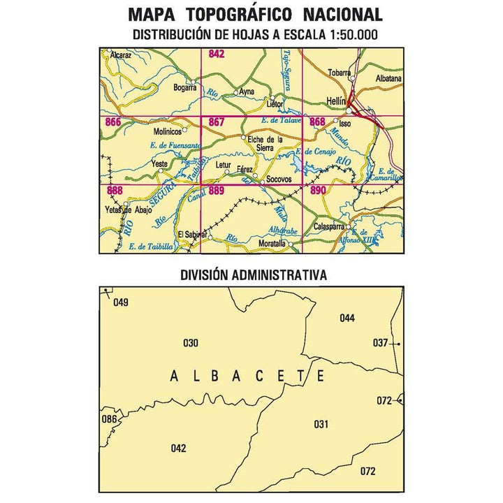 Carte topographique de l'Espagne - Elche de la Sierra, n° 0867 | CNIG - 1/50 000 carte pliée CNIG 