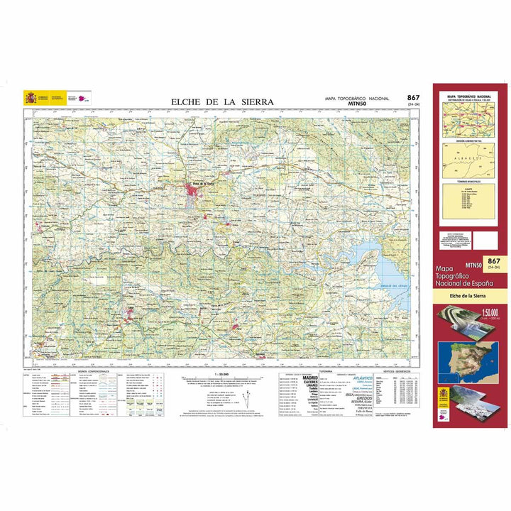 Carte topographique de l'Espagne - Elche de la Sierra, n° 0867 | CNIG - 1/50 000 carte pliée CNIG 