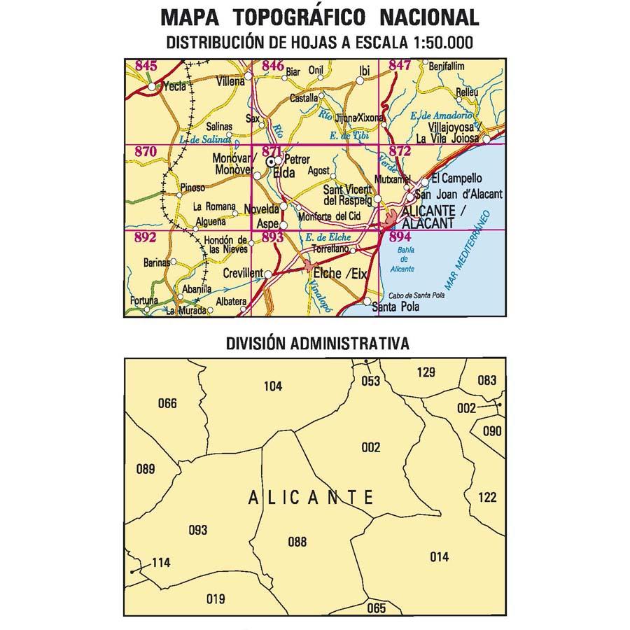 Carte topographique de l'Espagne - Elda, n° 0871 | CNIG - 1/50 000 carte pliée CNIG 