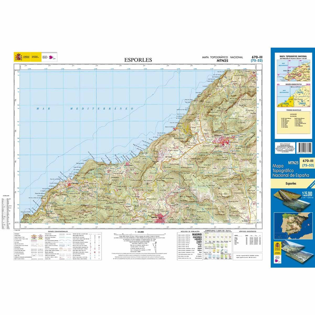 Carte topographique de l'Espagne - Esporles (Mallorca), n° 0670.3 | CNIG - 1/25 000 carte pliée CNIG 