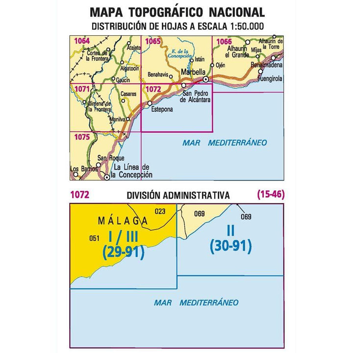 Carte topographique de l'Espagne - Estepona, n° 1072.1/3 | CNIG - 1/25 000 carte pliée CNIG 