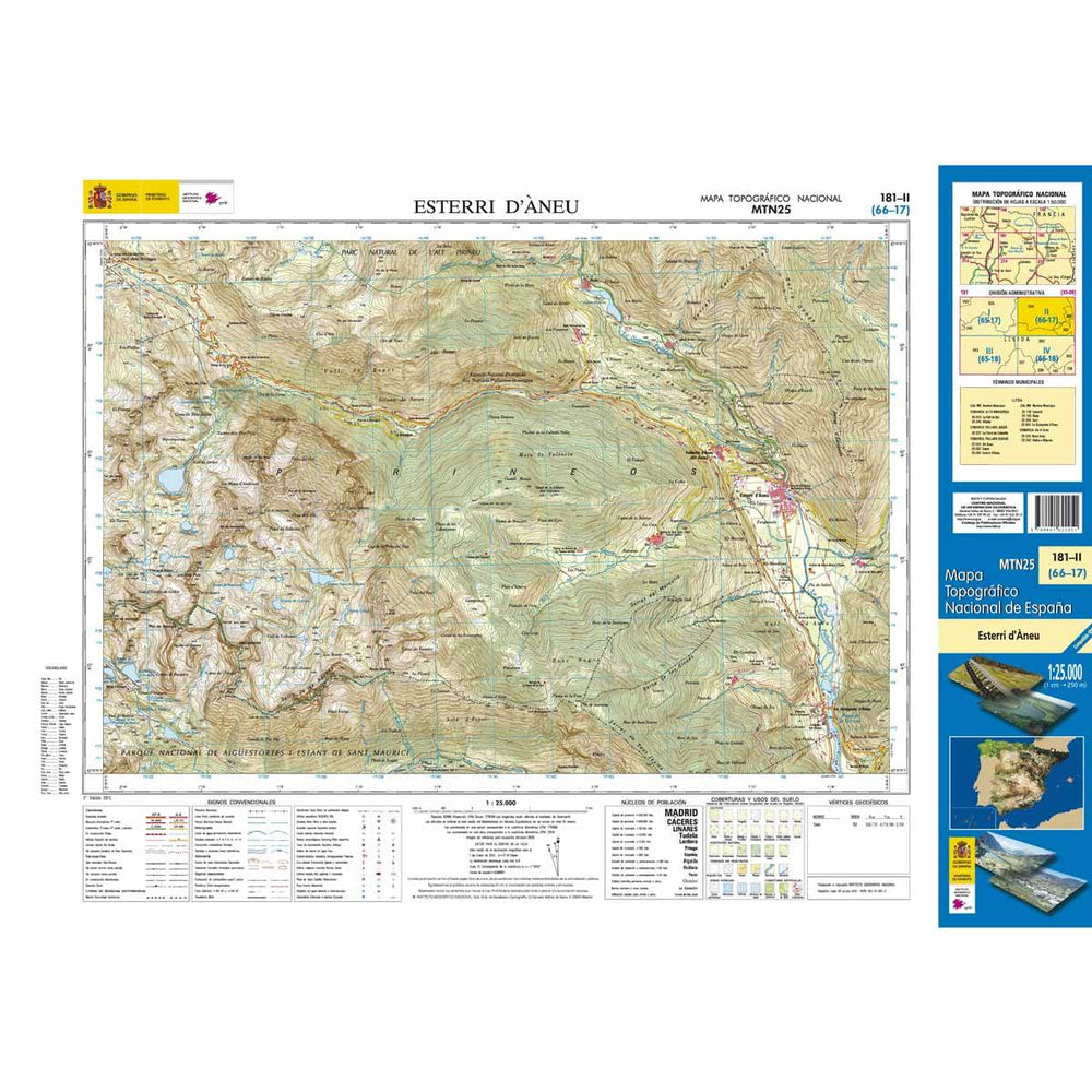Carte topographique de l'Espagne - Esterri d'Àneu, n° 0181.2 | CNIG - 1/25 000 carte pliée CNIG 