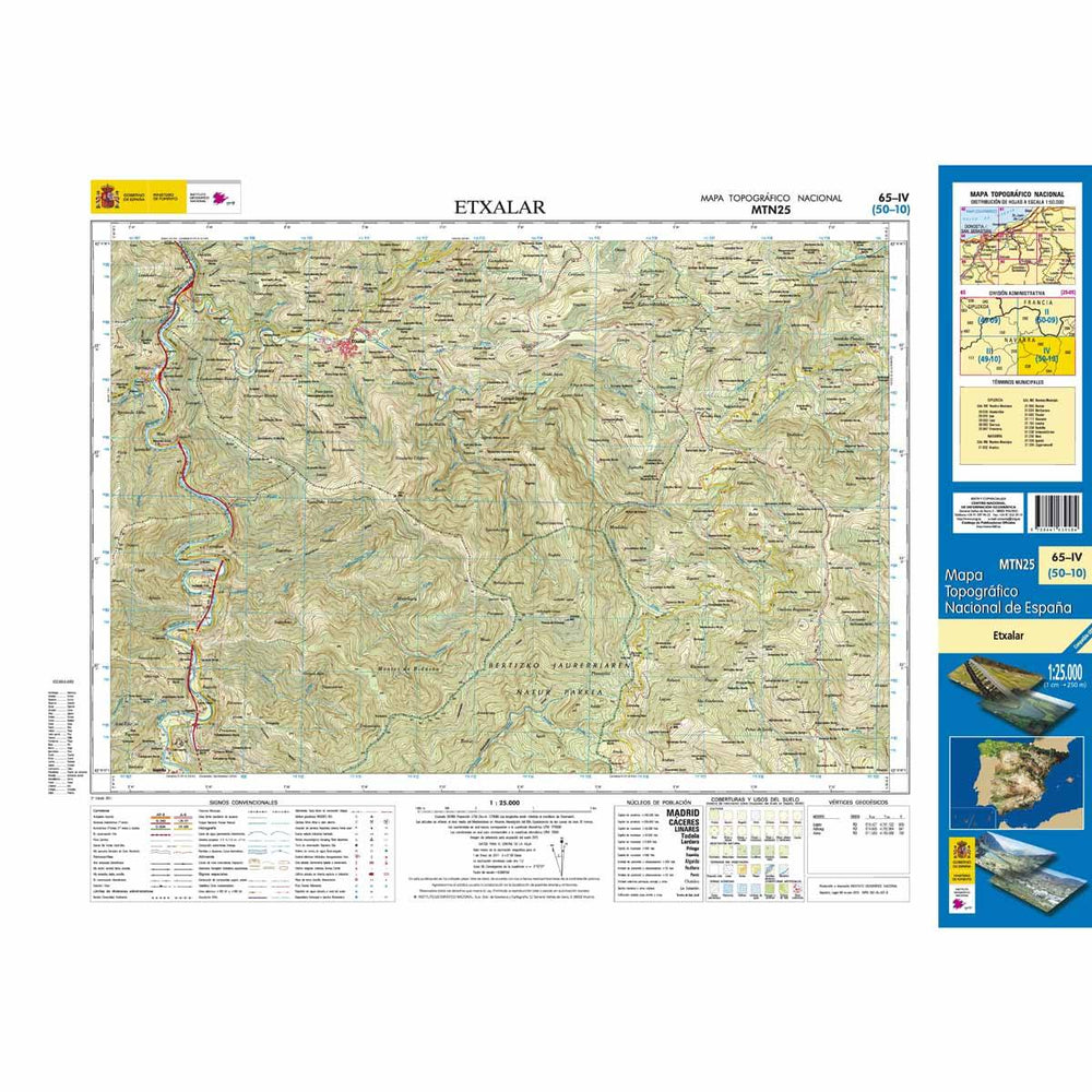 Carte topographique de l'Espagne - Etxalar, n° 0065.4 | CNIG - 1/25 000 carte pliée CNIG 