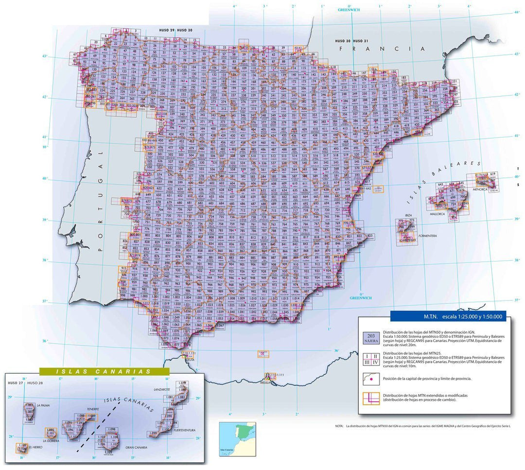 Carte topographique de l'Espagne - Felanitx (Mallorca), n° 0725 | CNIG - 1/50 000 carte pliée CNIG 