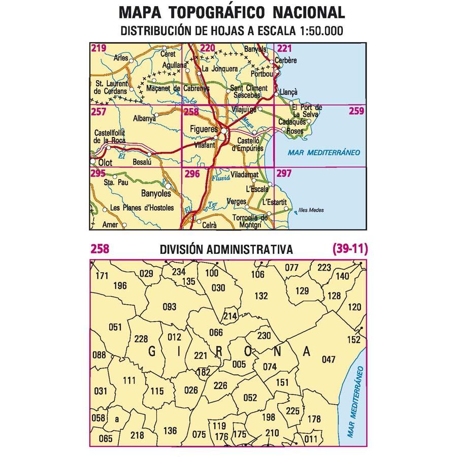 Carte topographique de l'Espagne - Figueres, n° 0258 | CNIG - 1/50 000 carte pliée CNIG 