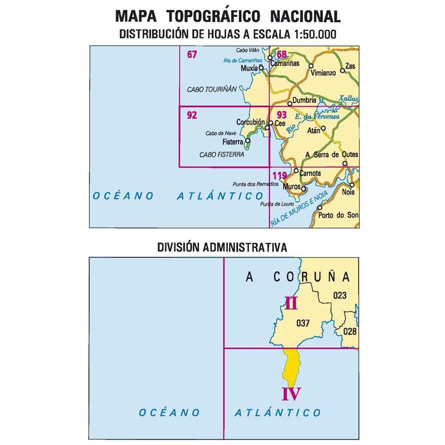 Carte topographique de l'Espagne - Fisterra, n° 0092.4 | CNIG - 1/25 000 carte pliée CNIG 