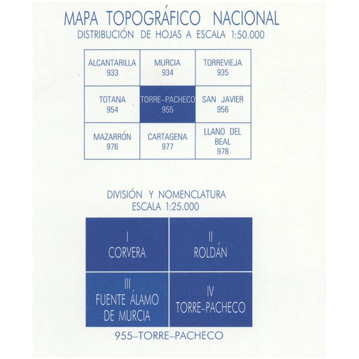 Carte topographique de l'Espagne - Fuente Álamo de Murcia, n° 0955.3 | CNIG - 1/25 000 carte pliée CNIG 